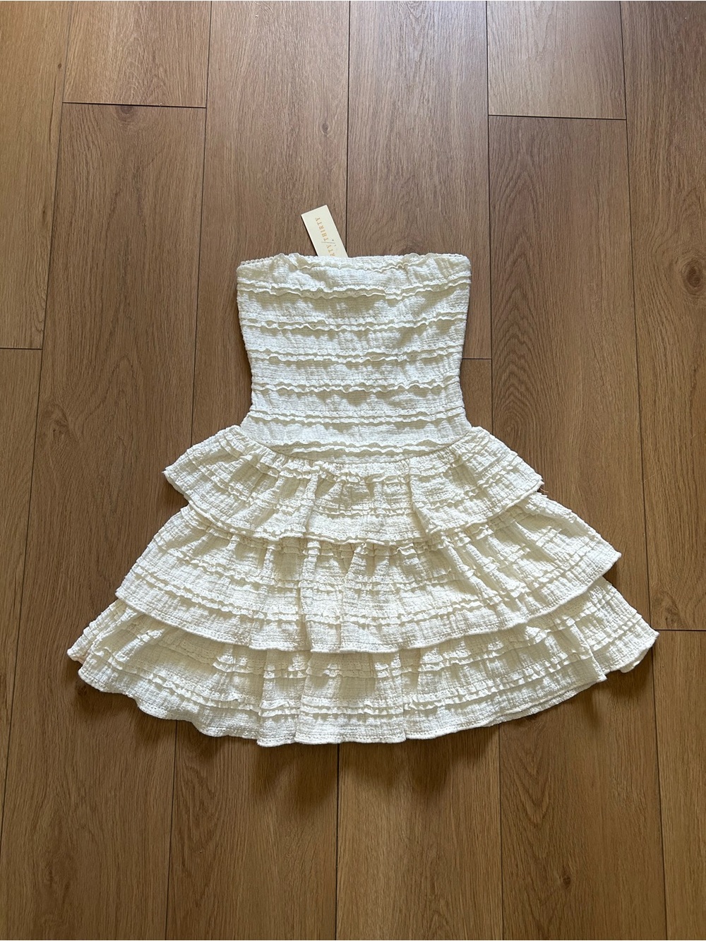 Strapless White Tiered Ruffle Mini Dress